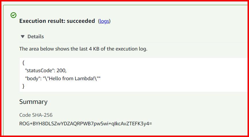 Picture showing the output of non-async handler in lambda function